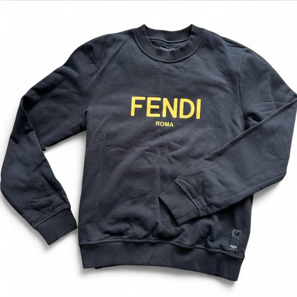Fendi Men's Sweater in Black with Yellow Logo